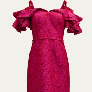 Ruffle Off-Shoulder Floral Jacquard Dress